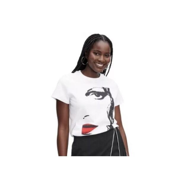 Diane Von Furstenberg DVF White Crew Neck T-shirt Red Lip XXS - Picture 1 of 6